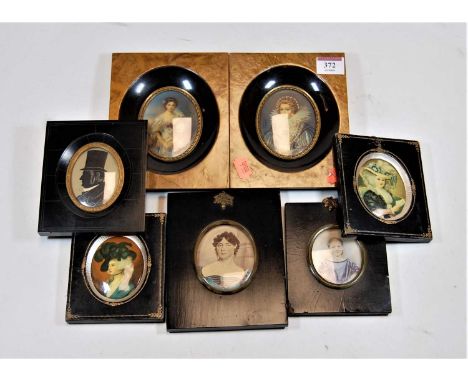 English school, 19th century, portrait silhouette of a gentleman in top hat within ebonised surround, 13x11cm, together with 