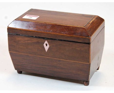 A 19th century partridge wood, ebony and boxwood strung fitted tea caddy of sarcophagus form, width 18cm