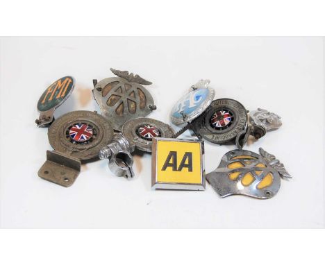A collection of assorted car badges to include enamelled example, initialled FMI with motorcar behind, various Royal Automobi