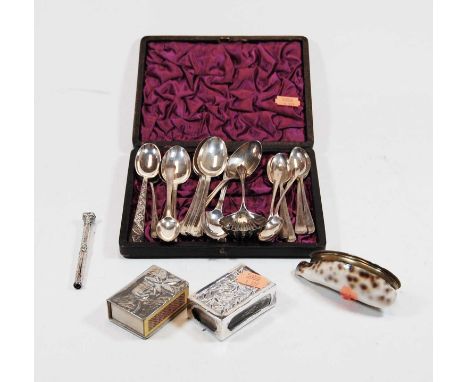 A collection of miscellaneous items to include late Victorian white metal propelling pen with bloodstone inset seal, brass mo