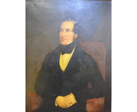 English school - A 19th century portrait of Robert Page, oil on canvas, 90 x 70 cm, with biography attached