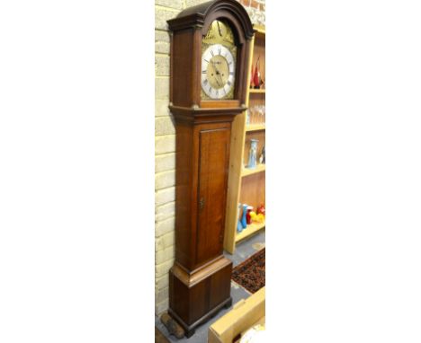 Richard Feat, Bridgewater, an 18th century oak longcase clock, the eight day movement with arched brass dial having subsidiar