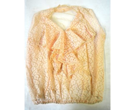 A collection of 1920's lace clothing to include a mocha needle-run lace blouse, a grey lace tape-lace tabard, a shell pink em