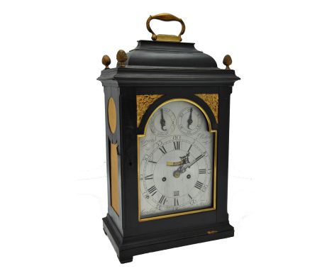 Edward Pistor, London - An 18th century eight-day ebony cased bracket/table clock, the silvered arched dial with subsidiary s