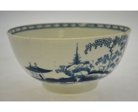 An 18th century Worcester porcelain blue and white bowl decorated in the cannon ball pattern, open blue painted crescent mark