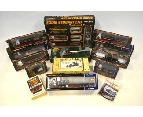 Boxed Corgi 'Eddie Stobart' liveried vehicles:- Truck Set and Playmat, Alkinson Borderer Flatbed Trailer CC12502, Scammell Cr