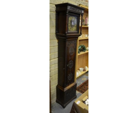 Tho Tounson, Penintoune, an 18th century thirty hour oak longcase clock with an engraved 28 cm square brass dial, the case we