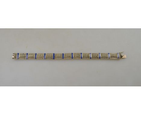 An Art Deco style marcasite and blue enamel bracelet stamped 925