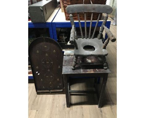 A VINTAGE SCHOOL DESK AND CHAIR