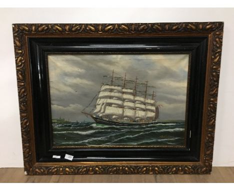 OIL ON CANVAS 5 MAST CLIPPER DEPARTING PORT SIGNED C K HANSON