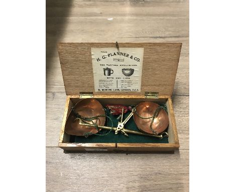 PAIR OF VINTAGE BRASS AND COPPER SCALES H G PLANNER