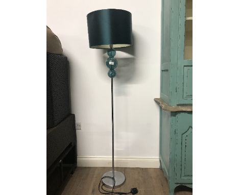 RETRO STANDARD LAMP GLASS BALLS ON CHROME AND TEAL SHADE