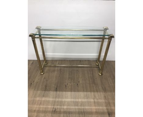 GLASS TOP AND BRASS FRAMED CONSOLE UNIT