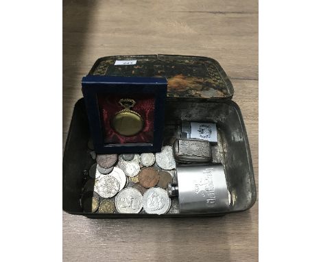 OLD TIN COINS SNUFF BOX ETC