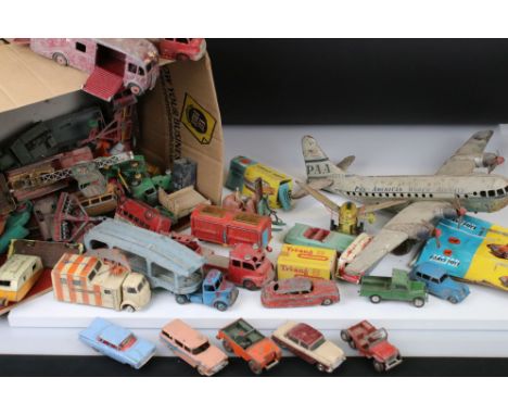 Collection of heavily play worn mid 20th C Dinky &amp; Corgi diecast models to include commercials, road &amp; farming exampl