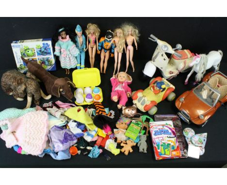 Quantity of circa 90s/2000s toys to include Mattel Barbie, Disney doll, Thunderbirds, Hasbro Action Man, etc (two boxes) 