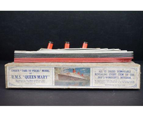 Boxed Chad Valley RMS Queen Mary 'take to pieces' model, complete with instructions, gd overall condition with grubby box 