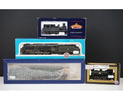 Four boxed OO gauge locomotives to include Bachmann 31-475A Class G2A 49064 BR Black late crest with tender back cab (no box 