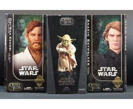 Strar Wars - Three boxed Sideshow Collectables Order of the Jedi 1/6 scale figures to include Obi Wan Kenobi, Anakin Skywalke