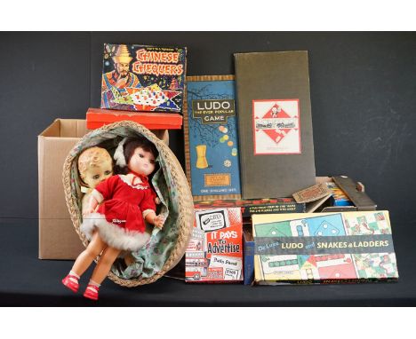 Collection of mixed toys &amp; games to include a mid 20th C West German clockwork wind-up clapping monkey, 2 x Pedigree plas