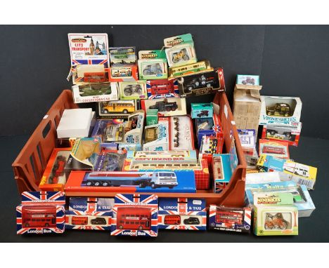 Over 45 Boxed diecast models to include 3 x ERTL Vintage Vehicles (1932 Ford Roadster, 1958 London Taxi, 1930 Chevy Stake Tru