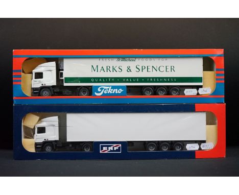 Two Boxed Tekno 1:50 scale diecast haulage models to include an EC ERF truck (gd box) and a Marks &amp; Spencer example (spli