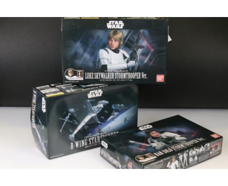 Star Wars - Three boxed Bandai plastic model kits to include 1/12 Luke SKywalker Stormtrooper Ver, 1/12 Han Solo Stormtrooper