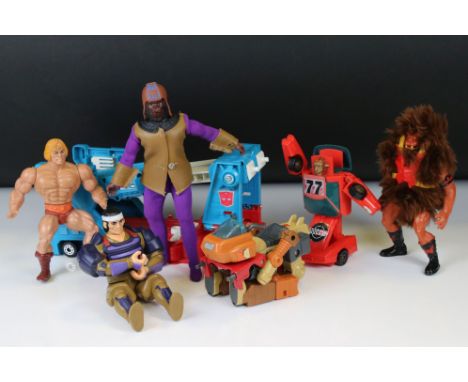 Five 80s action figures to include 2 x Hasbro Takara G1 Transformer (Wreck-Gar &amp; Ultra Magnus trailer), 2 x Mattel Master