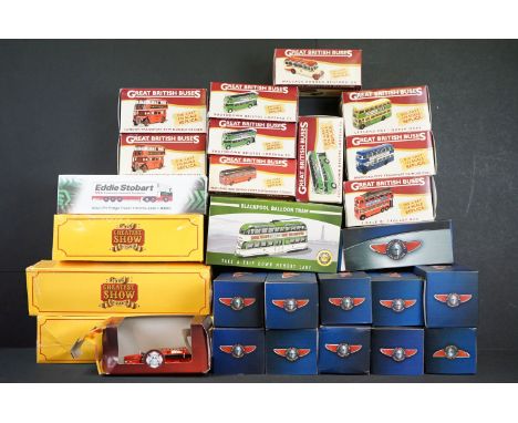 27 Boxed Atlas Editions diecast models to include 10 x Great British Buses, 11 x Classic Coaches Collection (one with torn bo