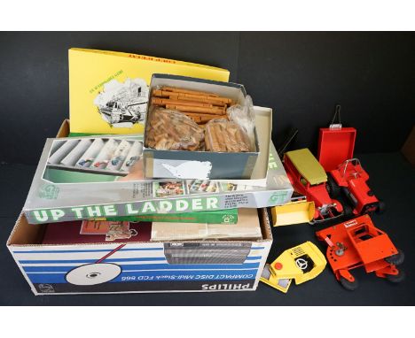 Quantity of toys and games to include Coup D'etat, tin plate Tonka Toys, Monopoly, Canadian wooden log cabin kit set, Wadding