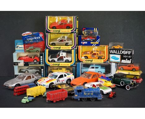 Quantity of boxed &amp; unboxed diecast models to include 4 x Corgi Porsche 924 (321 x 2, 430 &amp; 303), Mattel Mebetoys, Ma