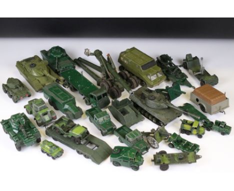 Around 45 mid 20th C onwards play worn diecast military models to include Dinky, Lone Star, Britains, Benbros and Matchbox, f