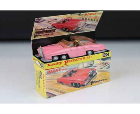 Dinky Thunderbirds 100 Lady Penelope's Fab 1 diecast model in pink, with both figures, some paint chips but gd overall, repro