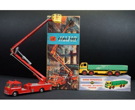 Boxed Dinky Supertoys 934 Leyland Octopus Wagon diecast model in green &amp; yellow, showing some discolouring, plus a boxed 