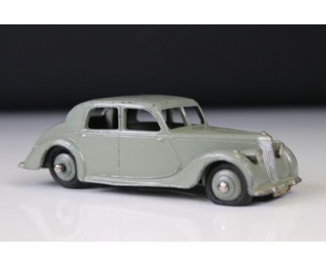 Dinky 40a Riley Saloon diecast model in grey with scarce grey coloured hubs, showing some paint wear 
