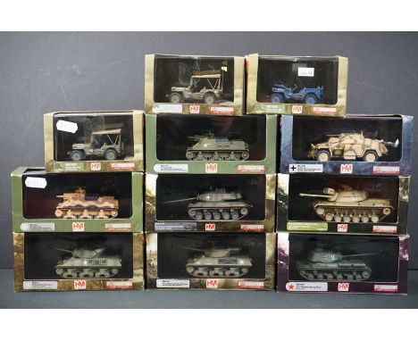 11 Boxed / cased 1/72 HM Hobby Master military diecast models to include M48 Patton Medium Tank, Sd Kfz 222 German Light Armo