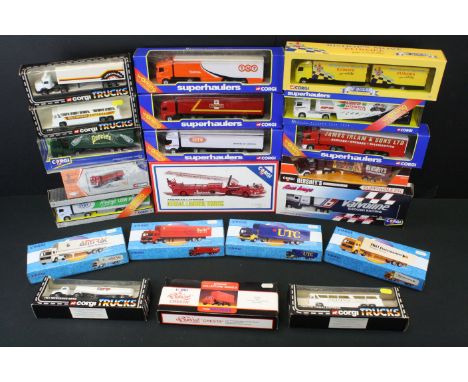 21 Boxed Corgi diecast model trucks to include 7 x Superhaulers (TY86903, 59509, 59570, etc), 4 x Corgi Trucks (2 x 1168, 114