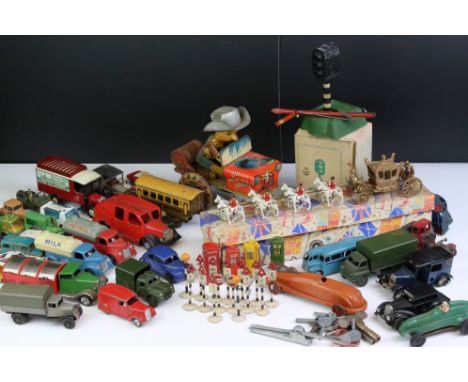 Collection of tin plate, diecast &amp; plastic mid 20th C models to include Triang Minic, Chad Valley, boxed Astra Traffic Si