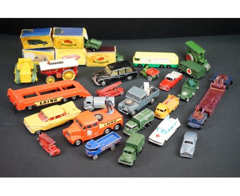 Quantity of mid 20th C play worn diecast models to include Matchbox Lesney and Corgi featuring Corgi 418 Austin London Taxi C