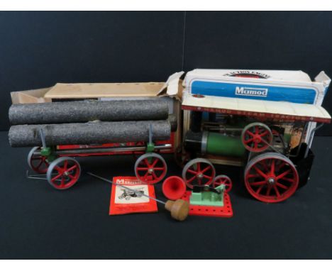 Boxed Mamod TE 1a Tractor Engine and a boxed Mamod LW1 Lumber Wagon with 3 x logs plus a Mamod Power Hammer, gd overall with 
