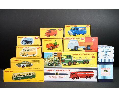 12 Boxed Dinky Atlas Editions diecast models to include 3 x Supertoys (920 Camion Couvert Guy (in red &amp; yellow), 943 Leyl