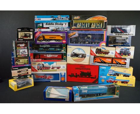 24 Boxed diecast models, mainly Corgi examples to include Corgi ltd edn 52103 Mack CF Aerial Ladder, Universal Hobbies Renaul