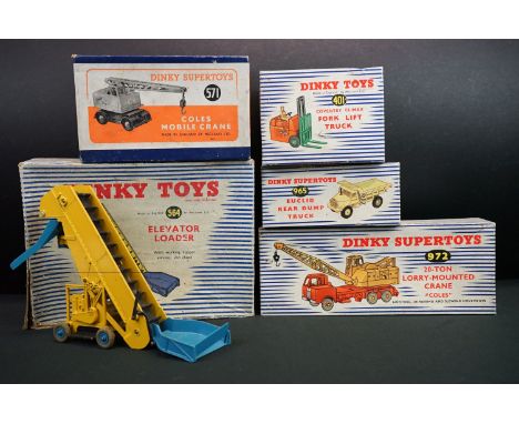 Five boxed Dinky diecast models to include 3 x Supertoys (571 Coles Mobile Crane, 965 Euclid Rear Dump Truck &amp; 972 20 Ton