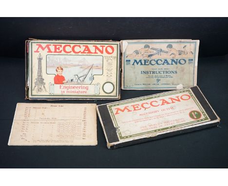 Two vintage boxed Meccano sets to include 1A, sets unchecked but appear close to complete, with 2 x items of related ephemera