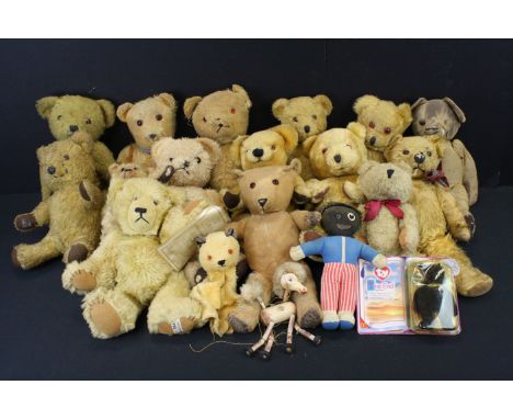 Fifteen Teddy Bears including Dean's Golden Mohair Bear. Limited Edition Lexie Haworth ' Edward Bear ' with coa and four Stra