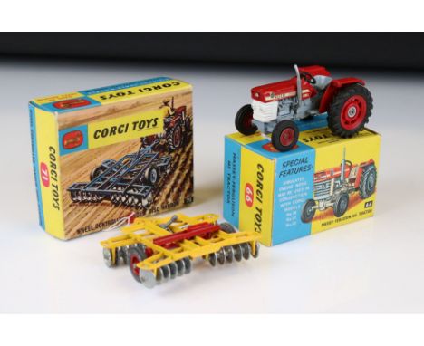 Boxed Corgi 66 Massey Ferguson 165 Tractor in red, decals and diecast vg/ex, box vg, plus a boxed Corgi 71 Wheel Controlled T