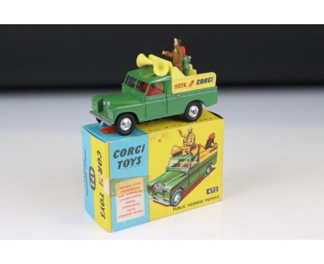 Boxed Corgi 472 Public Address Vehicle diecast model with both figures, diecast &amp; decals vg, gd box with pencil initials 