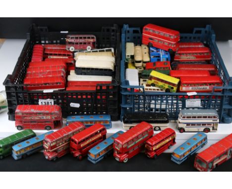 Over 55 mid 20th c onwards play worn diecast model buses, to include Dinky, Corgi, EFE and Majorette, featuring Corgi Routema