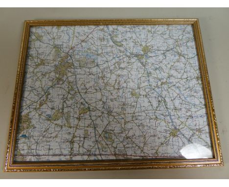 A Gilt Framed Ordnance Survey Map of Newport Converted to Jigsaw, 35cm Wide 