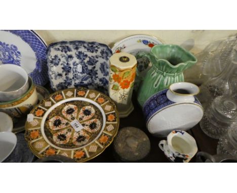 A Tray of Ceramics to Include Royal Crown Derby Tazza (AF), Moon Vase, Ceramic Table Lamp Base, Jug Etc 